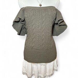 Olive Fairycore Off-the-Shoulder Sweater